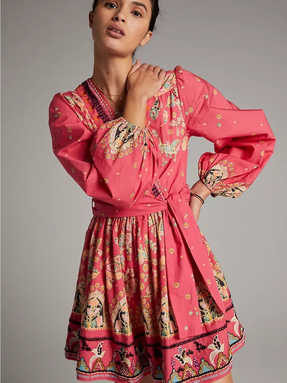 Anthropologie Raquel Embroidered Mini Dress in Pink Combo - Picture 4 of 16